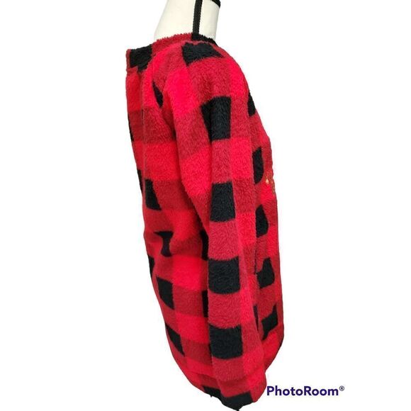 Joyland Sz S 'Blessed' Gold Sequins Red Buffalo Plaid Super Soft Plush New - Picture 3 of 7
